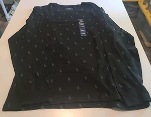 Neu mit Etikett Polo Ralph Lauren schwarz Allover Pony Logo Waffelmuster Lounge Schlafshirt XL - Bild 1 von 8