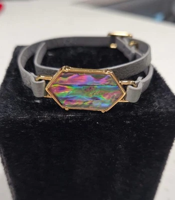 Park Lane AURA Wrap Bracelet Abalone Iridescent Gray Leather Gold Tone Boho - Image 1 of 4