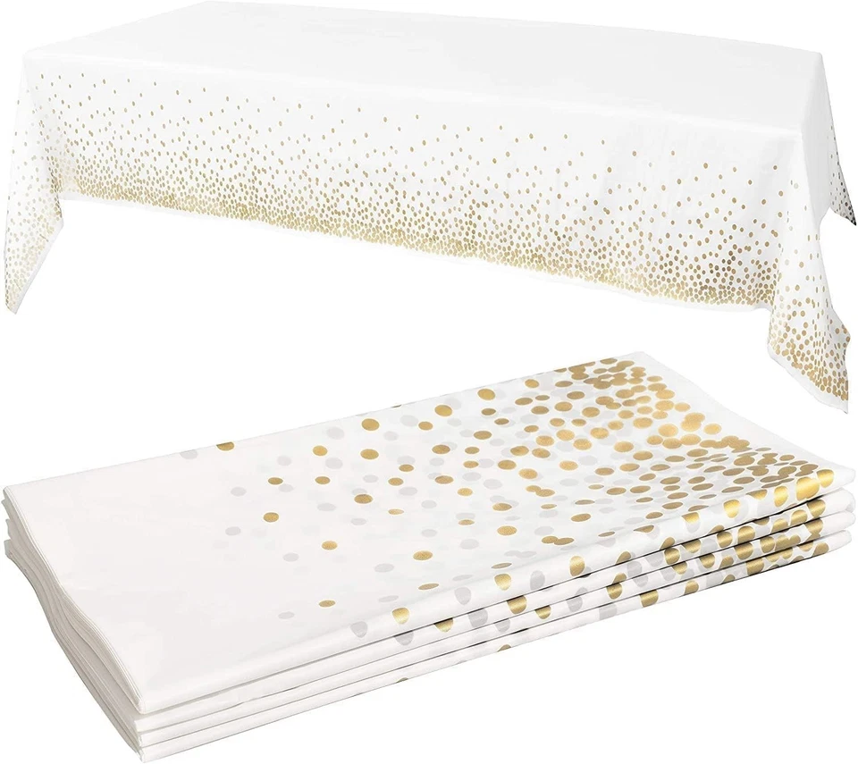 6 Pack Disposable Plastic Tablecloth, Gold Stamping Dot Rectangular Table Cloth, - image 1 of 4