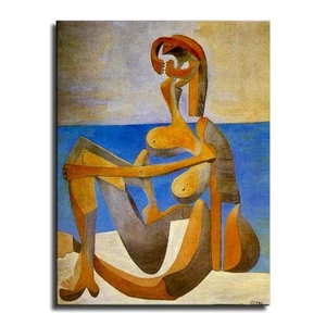 Pablo Picasso Painting Seated Bather on The Beach Picture Print Canvas Wall A... - Picture 1 of 6