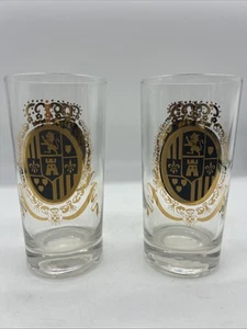 PAIR MCM Federal Glass Coat of Arms Lion Heraldry Tumbler Glasses 5.5” 1960s VTG - Picture 1 of 4