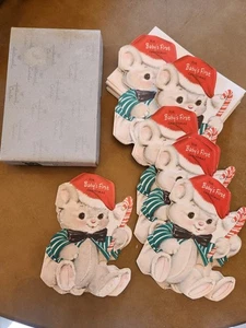 Caja antigua 12 tarjetas de felicitación navideñas con sello - oso flocado con bastón de caramelo - Imagen 1 de 4
