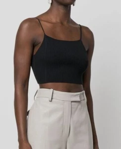 $165 Aeron Women's Black Ribbed-Knit Camisole Crop Tank Top Size X-Small - Picture 1 of 4