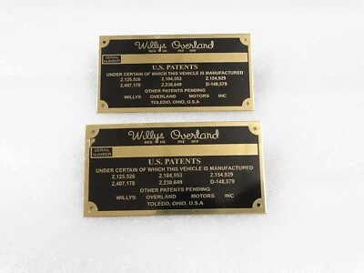 2X Brass Data Plate Station Wagon Pickup ID Tag For Willys CJ3A 3B M38M38A1 M170 - Image 1 of 4