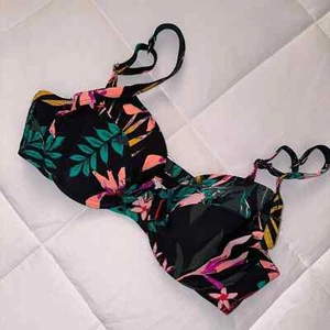 NWOT Old Navy Black Tropical Flower Bikini Top- size XL - Picture 1 of 5