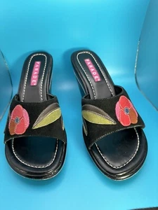 Womens Black Boho Leather & Suede Patchwork Wedge Shoe SZ 8 W Wide Width PARADE - Picture 1 of 11
