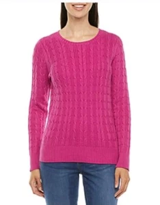 Maglione St Johns Bay classico donna cotone cavo maglia grossa rosa Petite XL Y2k - Foto 1 di 7