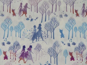 1 Yard Disneys FROZEN Baumwollstoff Figur Silhouette Waldspaziergang Schwestern - Bild 1 von 5