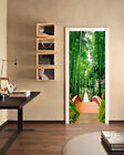 3D vert porte forêt bambou peinture murale auto-adhésive PVC affiche autocollant de porte autocollants