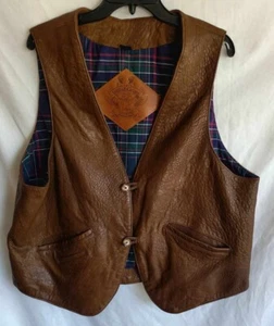 Vintage Willis & Geiger Vest Mens Large Brown Plaid Lined Safari Camp USA - Picture 1 of 5