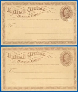 1873 Issued Postal Card #UX3 LOT/2, Mint w Age, A Paper Adhesion Each, SCV $150! - Picture 1 of 2