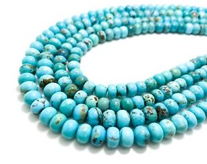 Genuine Natural Arizona Blue Turquoise Polished Rondelle Gemstone Beads PGS368
