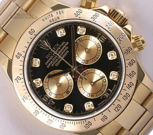 Rolex Daytona 116528 18k Yellow Gold 40mm Custom Black Paul Newman Diamond Dial- - Picture 1 of 4