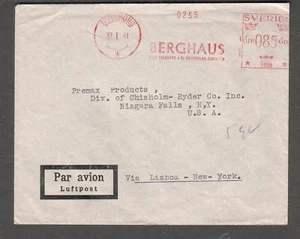 Sweden Jan 1941 WWII meter cover Berghaus Gotteborg to Niagara Falls NY - Picture 1 of 1