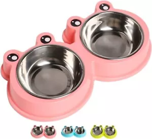 Stainless Steel Pet Bowls Double Food Water Dogs, Cats & Rabbit Non-Slip BPA - Picture 1 of 6