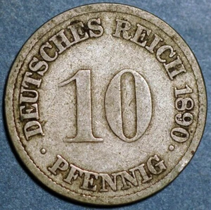 Germany Empire 10 Pfennig 1890 G Wilhelm II KM# 12 - Picture 1 of 2