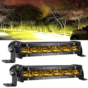 2PC 7inch Yellow LED Work Light Bar Slim Truck Offroad 4WD Driving Fog Light 8'' - Picture 1 of 12