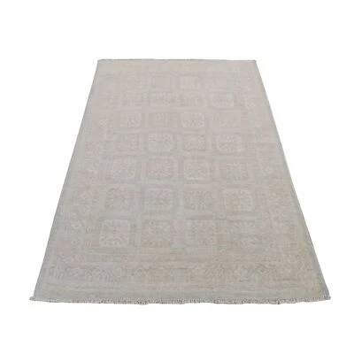 4'x6' Beige Hand Knotted Washed Out Khotan Design Pure Wool Rug R87616 - Image 1 of 4