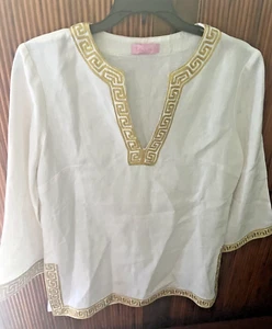 TUNIKA LILLY PULITZER (S) AMELIA ISLAND STICKEREI 3/4 ARM LEINEN NEU OHNE ETIKETT - Bild 1 von 7