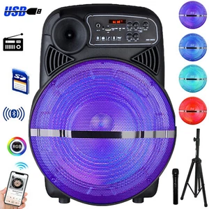 15'' Portable Bluetooth Rechargable Party Speaker w/LED Lights, Mic,Tripod Stand - Picture 1 of 18