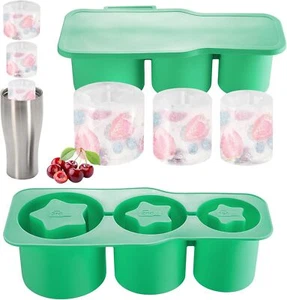 Vassoio Ice Cube per Tumbler, 3 Pz Stampo Ghiaccio Stella Cava Silicone con Coperchio (Verde) - Foto 1 di 4