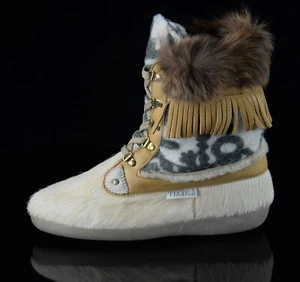 Tecnica Womens Goat Hair Boots Size Eur 39/US 8 Tan Leather Fringe Made in Italy - Picture 1 of 9