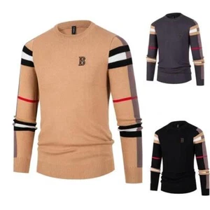 Suéter Pullover Para Hombre Tejido Otoño/Invierno Nuevo Suave Cálido Rayas A Cuadros - Imagen 1 de 27