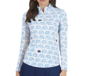 IBKUL Velma Mock Neck Top Elefant Größe M L XL Langarm Blau Damen Golf - Bild 1 von 2