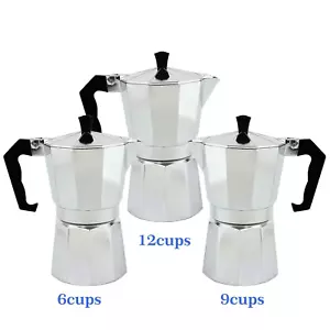 Caffettiera Espresso Italiana 6, 9 e 12 Tazze Piano Cottura Caffettiera Moka Argento - Foto 1 di 13