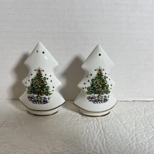 Weihnachtsbaum Form Salz und Pfefferstreuer Salem Porzellan 3 1/2" Geschirr Dekor - Bild 1 von 3