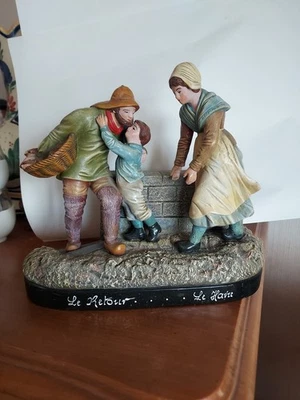 Ancienne Importante Terre Cuite Le Retour De Pêche Le Havre - Photo 1/4