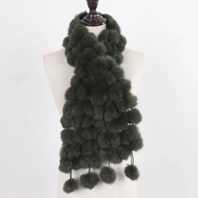 Warm Warm Women Scarves Real Rabbit Farm Fur Fluffy Winter Scarf Genuine Ball - Image 1 of 4