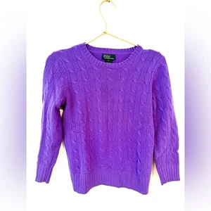 Polo Ralph Lauren 100% Cachemira Tejido con Cable Cuello Redondo Suéter Púrpura Pequeño - Imagen 1 de 7