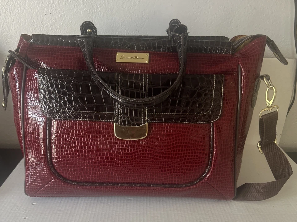 "Bolsa de viaje de fin de semana Samantha marrón rojo/marrón cocodrilo en relieve equipaje de mano 18""" Foto 1 de 4