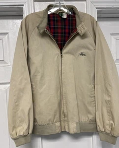 Vintage Izod Lacoste Men's Medium Harrington Aligator Jacket Beige Plaid VGUC - Picture 1 of 16