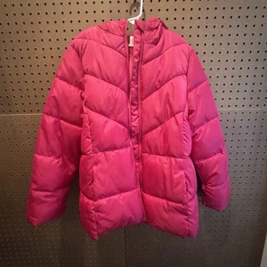 Girls Hot Pink Puffer Hoodie Jacket Wonder Nation Size L (10/12) - Picture 1 of 9