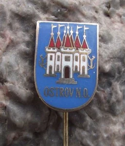 Antiguo Ostrov Karlovy Vary Castillo Antiguo Checo Escudo Heráldico Cresta Prendedor Insignia - Imagen 1 de 2