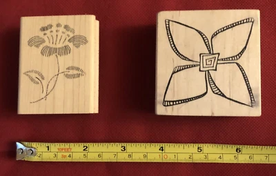 Magnolia 4 PETAL FLOWER or Judi Kins STITCHED FLOWER Wood Mounted Rubber Stamps - Imagem 1 de 2