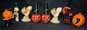 VINTAGE! GRUPPE (8) HALLOWEEN GURLEY KERZEN - HEXEN, GEISTER, KATZEN & JOL'S! - Bild 1 von 19