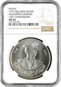 1979 Libya Medal, NGC MS66,'10. Anniversary of the Revolution - Muammar Gaddafi" - Picture 1 of 2