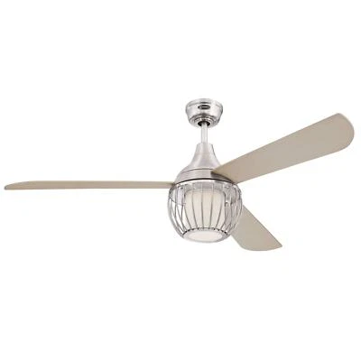 Ventilatore Soffitto Lampada LED Regolabile e Telecomando Graham Nichel 132 CM - Immagine 1 di 4