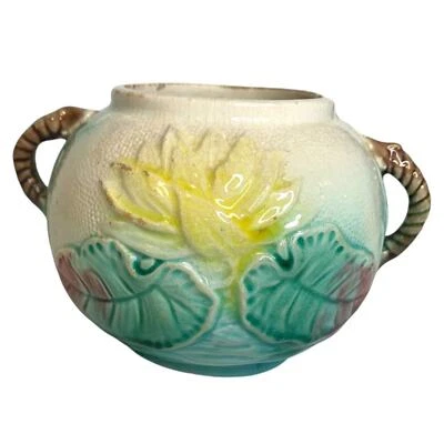 Antiguo azucarero mayólica inglesa estanque lirio y cuerda Foto 1 de 4