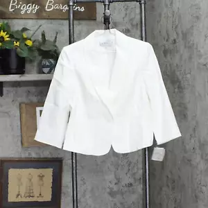 Kasper Petite 3/4 Sleeve Texture Jacquard Shawl Collar Peplum Jacket White 12P - Picture 1 of 8