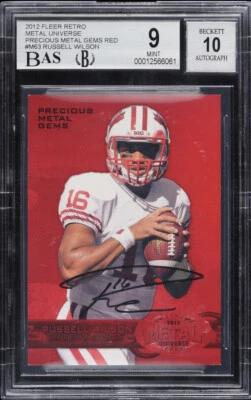 2012 FLEER RETRO PRECIOUS METAL GEMS RED RUSSELL WILSON PMG ROOKIE /100 BGS 9 /1 - Image 1 of 2