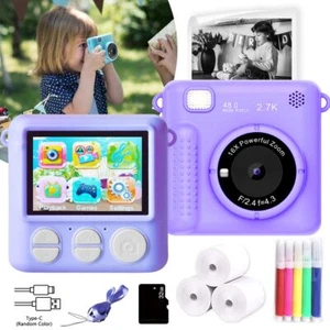 Purple Kids 2.4in LCD Digital Camera 32GB 1080P USB Charging Instant Print Photo - Picture 1 of 11