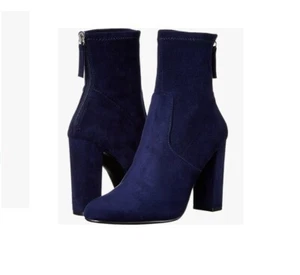 Steve Madden 'Brisk' Navy Suede Back Zip Block Heel Ankle Booties Size 8-1/2 - Picture 1 of 5