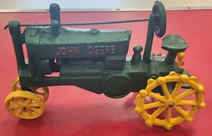 Toy Tractor Farm Green and Yellow Cast Iron - Picture 1 of 2