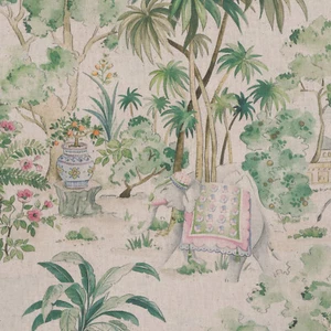 Elephant & Palm Fabric Double Width Print Exotic Furnishings Per Metre - Picture 1 of 7