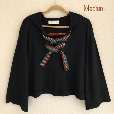 Moletom vintage Havana Beach Sailor retrô com capuz médio preto renda arco-íris - Imagem 1 de 4