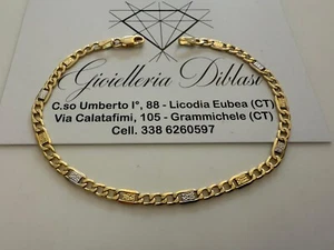 18K YELLOW WHITE GOLD BRACELET 3/4MM, 7.3 INCHES SQUARE FLAT ALTERNATE GOURMETTE - Picture 1 of 9